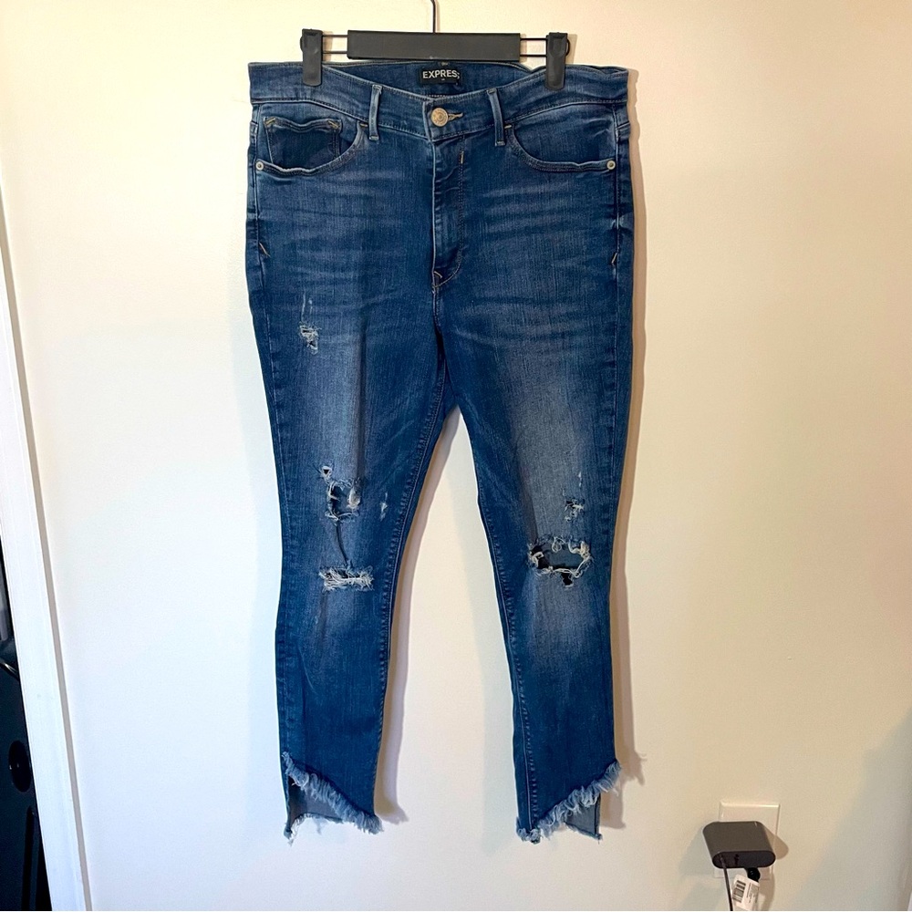 Express denim perfect ankle high rise distressed jeans leggings - Size 12